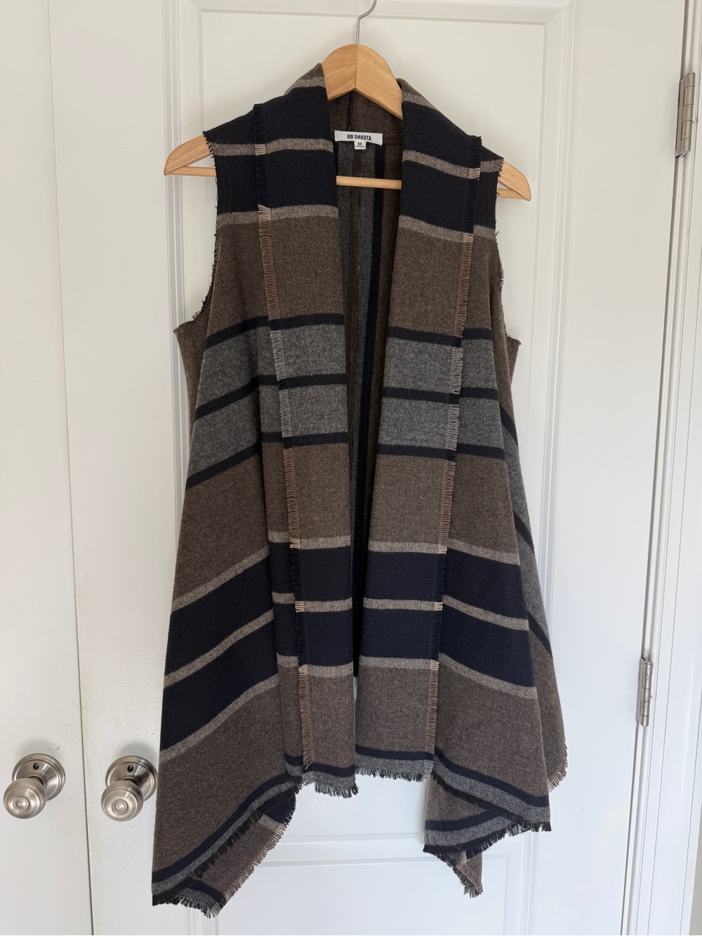 Bb Dakota wool blend striped waterfall vest cardigan fringe open front M